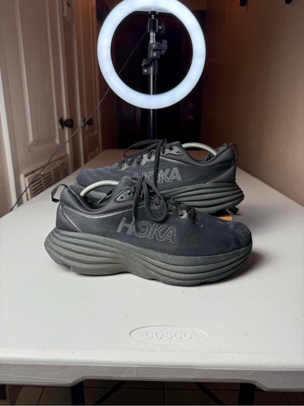 Hoka One One Bondi 8 Running Shoes Triple Black Men’s Sz 10.5 Damaged beat up